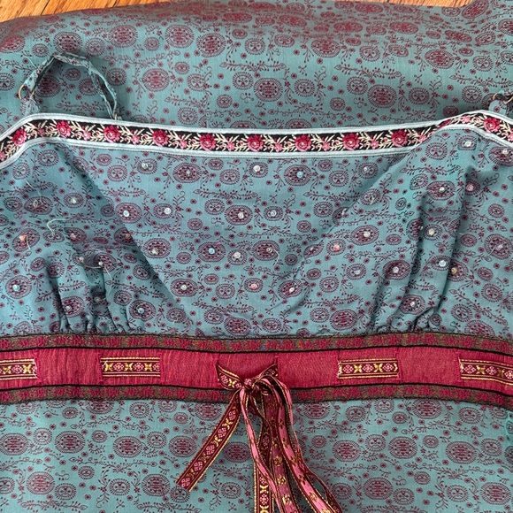 Nicole Miller Blue and Purple Silk Dress, Spaghetti Straps, Beaded Bodice - Picture 7 of 7